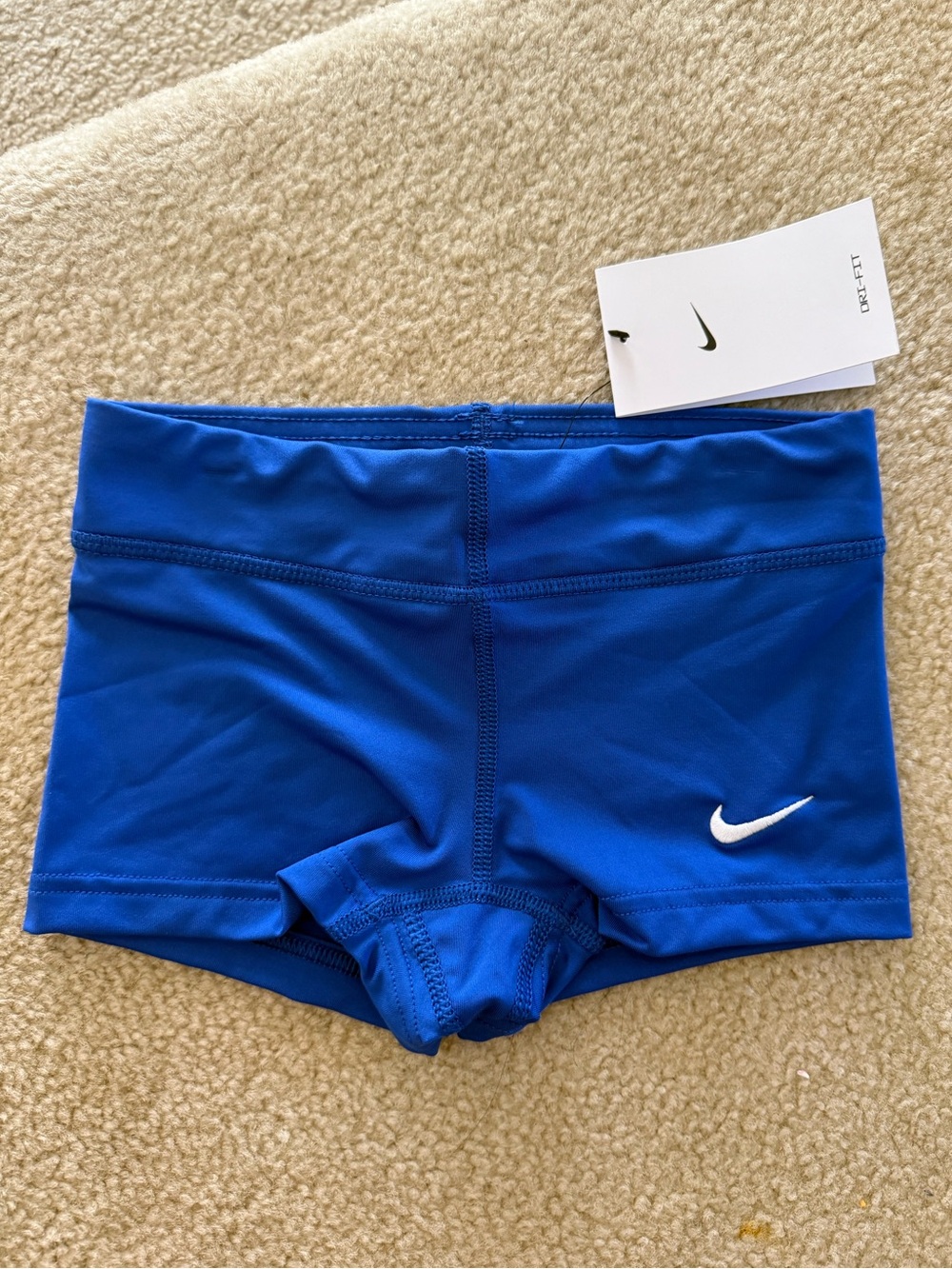 NWT Nike Girls Blue Gymnastics Swim Shorts with Swoosh